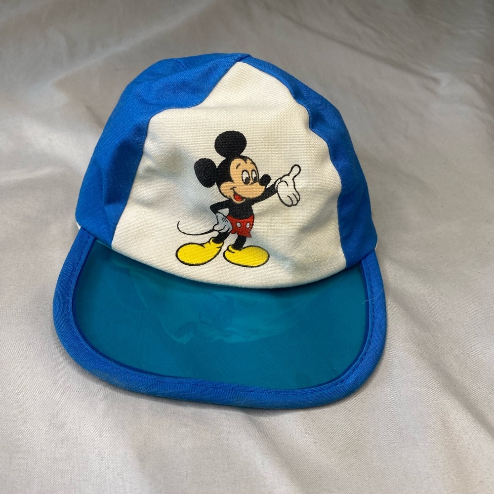 Vintage Disney Mickey Mouse Boys Hat Small 1980s White Blue‎